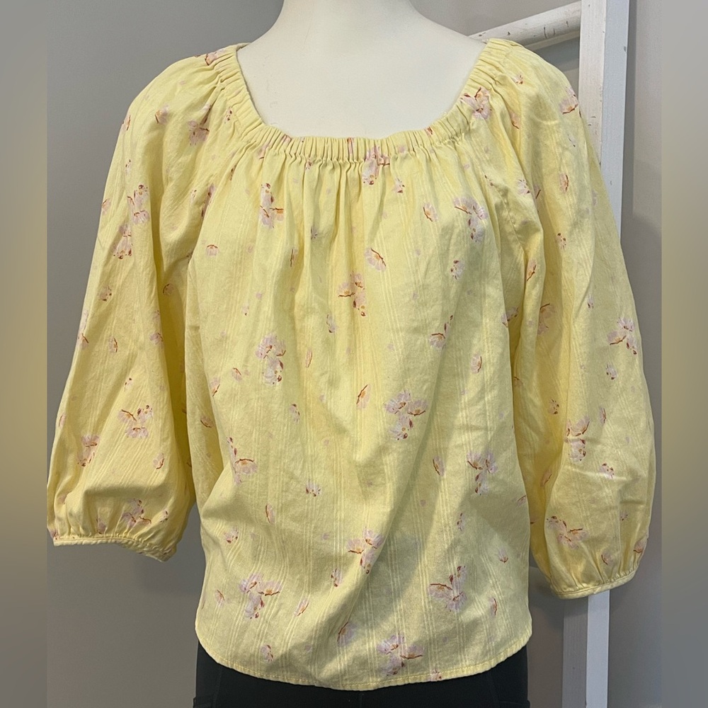 A.N.A Canary Yellow Baby Doll Top petite large 
Cotton floral square neck